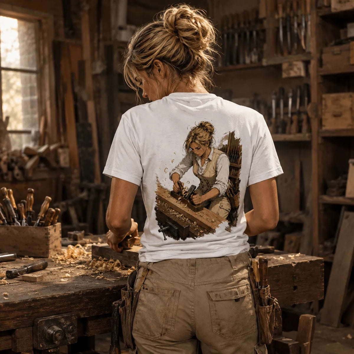 Tischlerin Backprint Shirt – Handwerk mit Hingabe | ZunftStyle