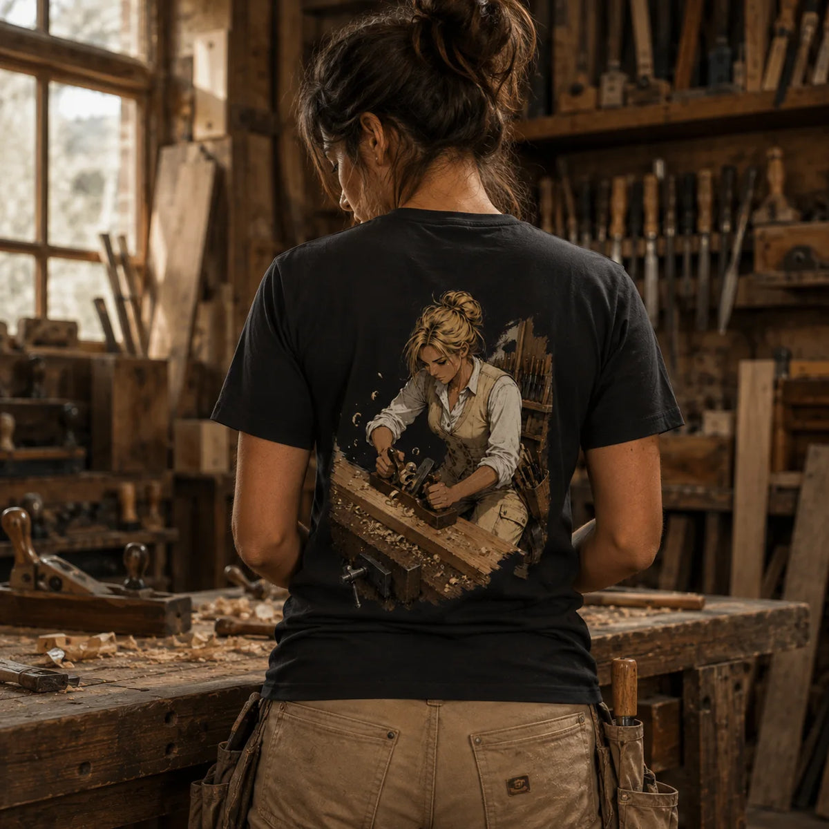 Tischlerin Backprint Shirt – Handwerk mit Hingabe | ZunftStyle