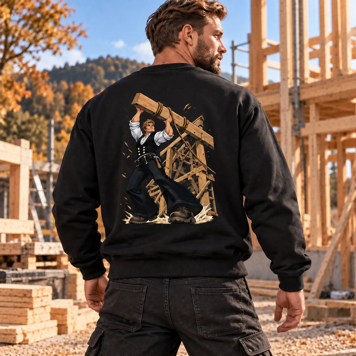 Zimmermann Sweatshirt – Holzbalken Backprint | ZunftStyle