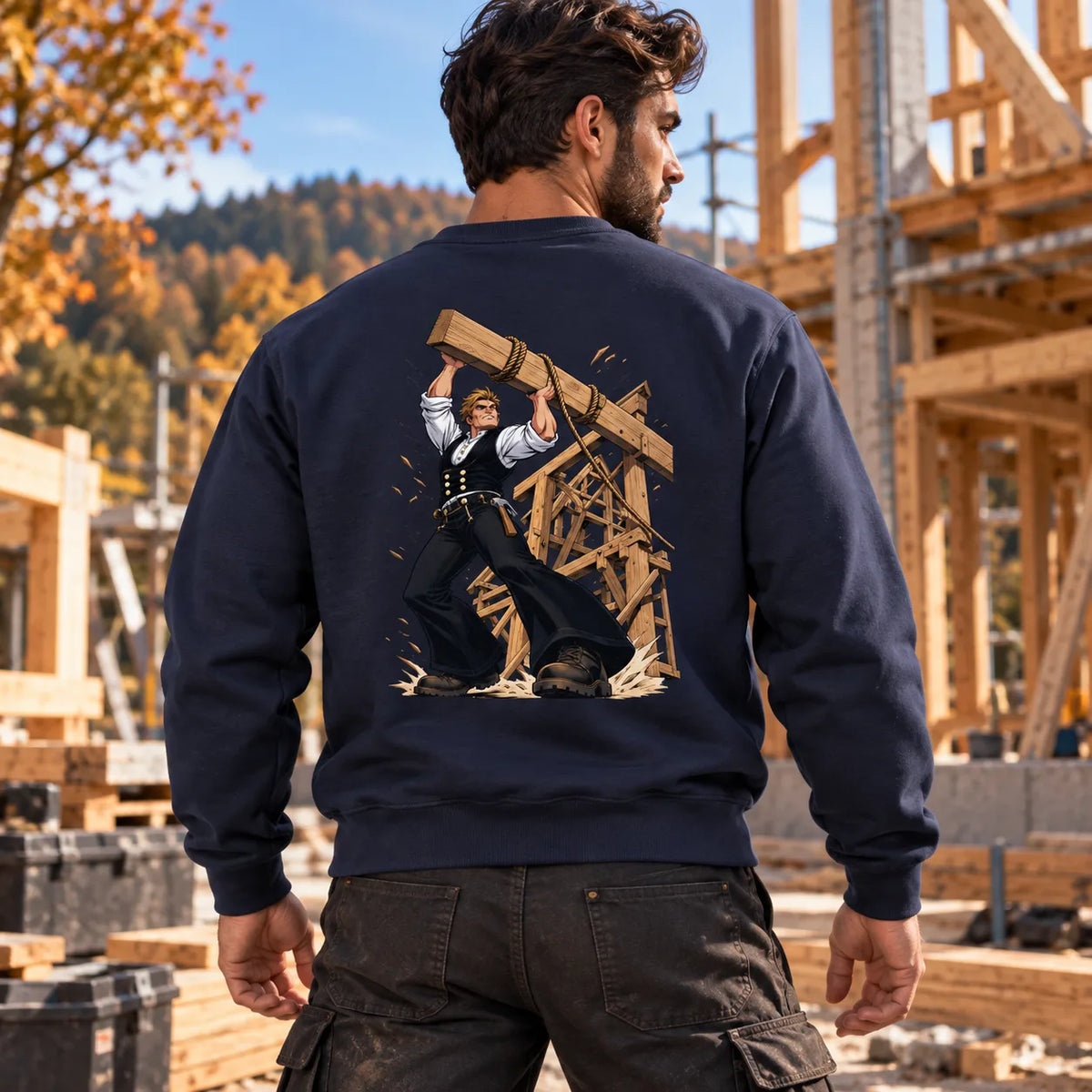 Zimmermann Sweatshirt – Holzbalken Backprint | ZunftStyle