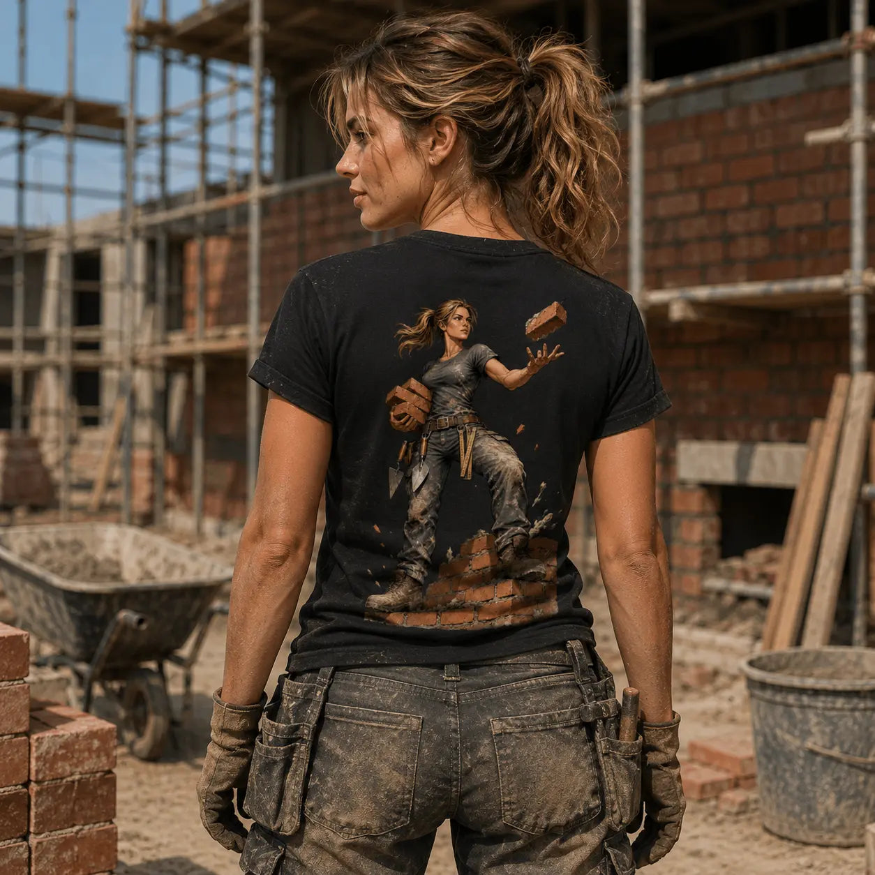 ZunftStyle "Baumeisterin" – Bauarbeiterin Manga Backprint T-Shirt Premium