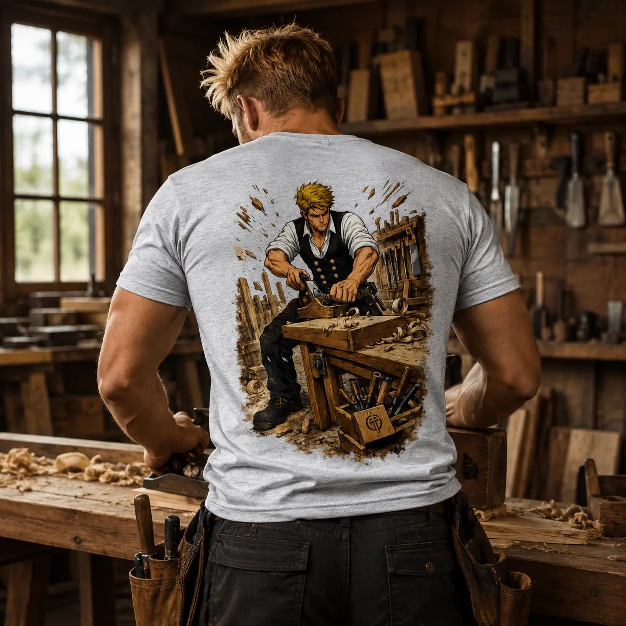 Tischler Backprint Shirt – Handwerk im Manga-Stil | ZunftStyle