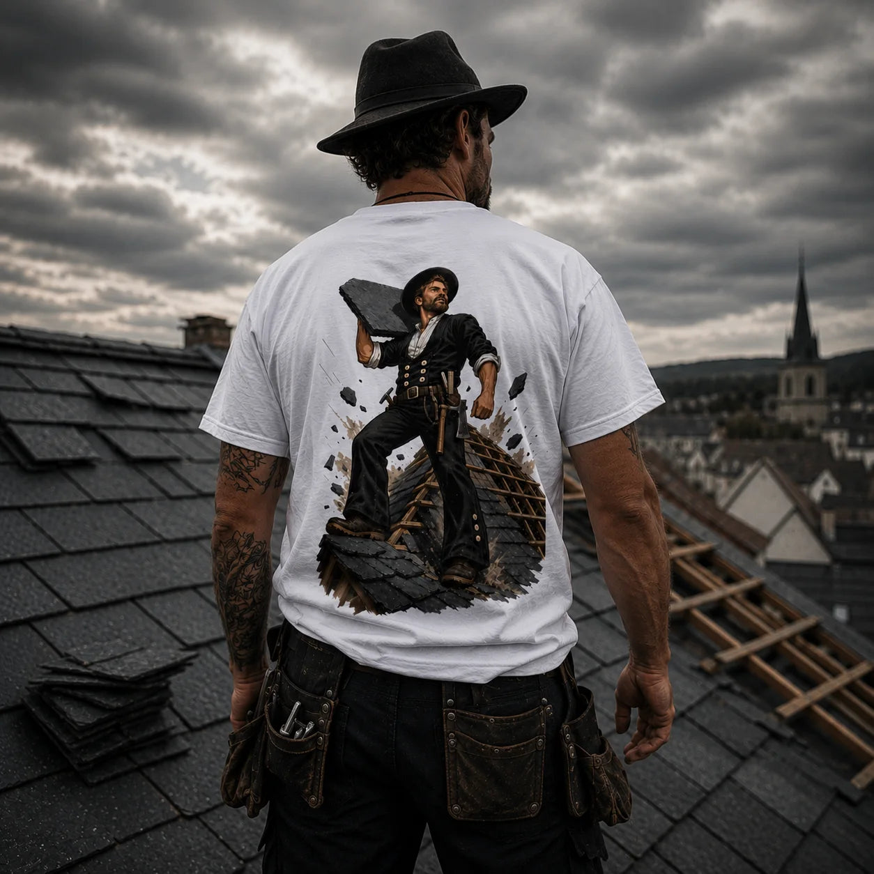 Dachdecker Premium T-Shirt – Tradition auf dem Dach | HigherBlanks 180 GSM