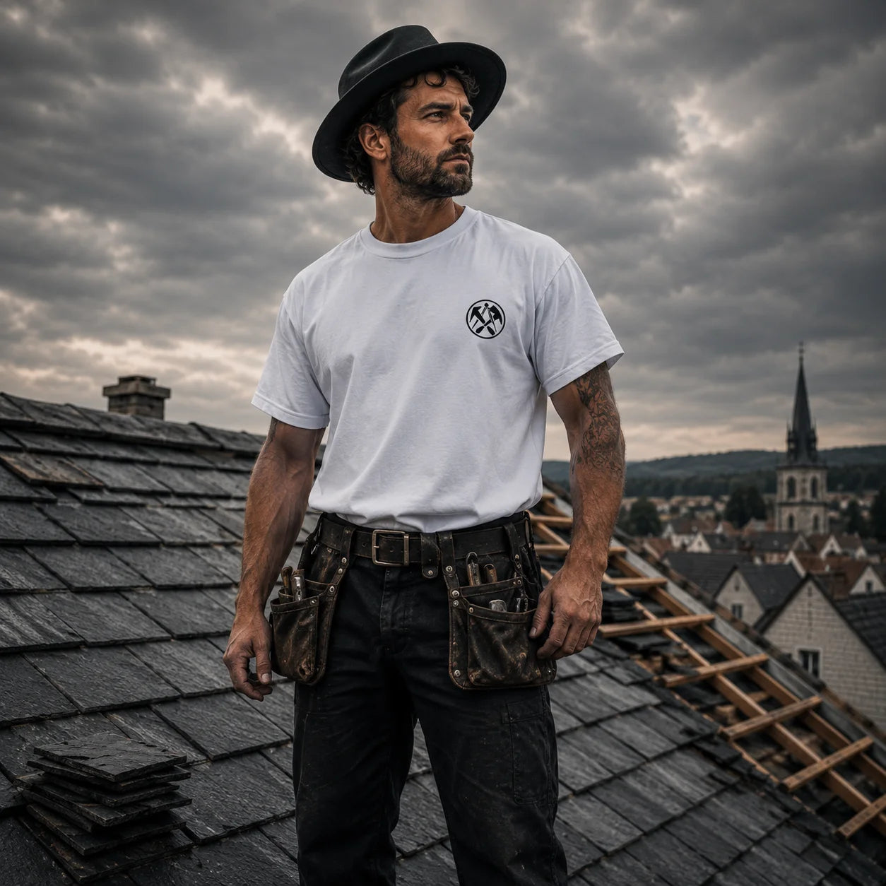 Dachdecker Premium T-Shirt – Tradition auf dem Dach | HigherBlanks 180 GSM