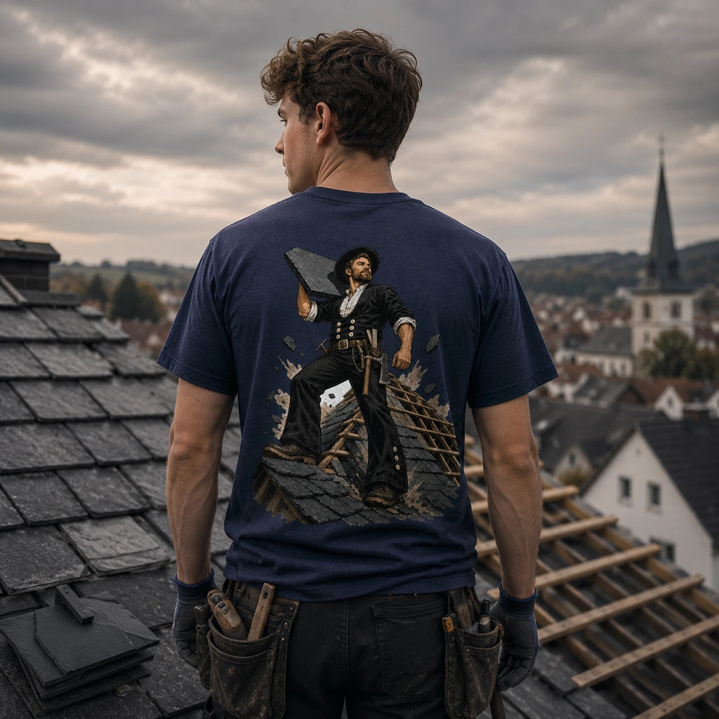 Dachdecker Premium T-Shirt – Tradition auf dem Dach | HigherBlanks 180 GSM